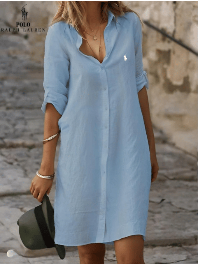 RALPH LAUREN - Hemdkleid aus Baumwolle und Leinen mit lockerem Schnitt