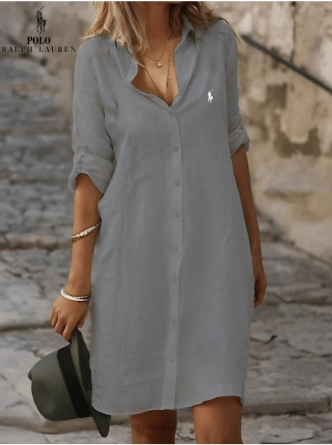 RALPH LAUREN - Hemdkleid aus Baumwolle und Leinen mit lockerem Schnitt