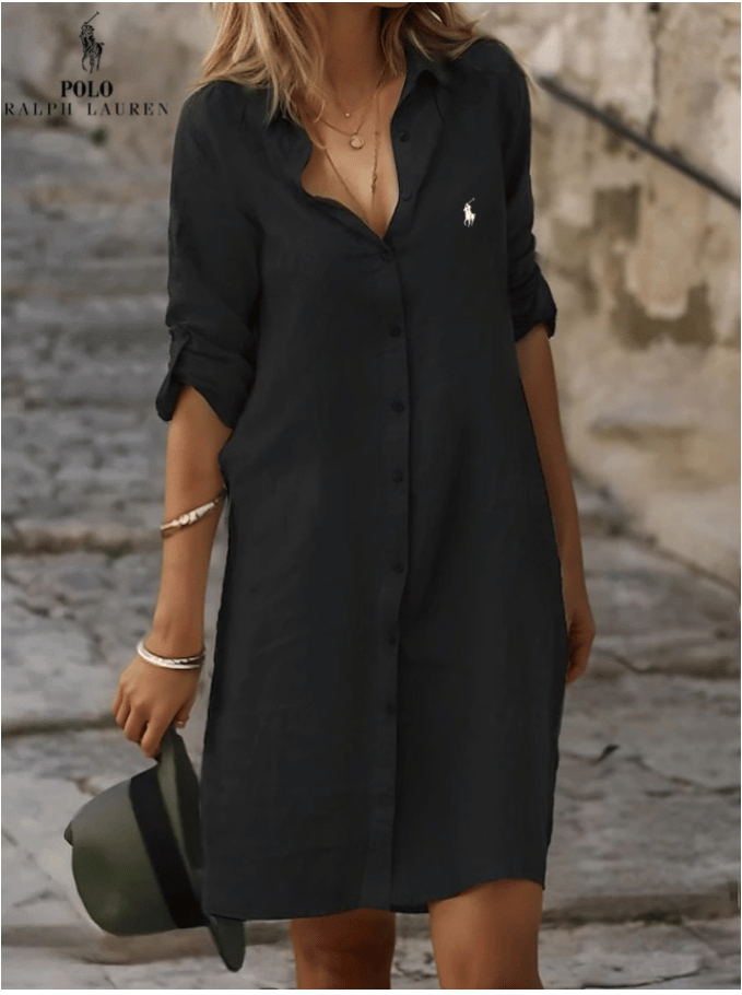 RALPH LAUREN - Hemdkleid aus Baumwolle und Leinen mit lockerem Schnitt